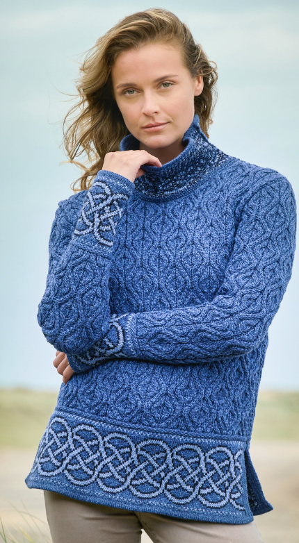 Jacquard sweater med krave. Blå